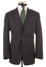 Hugo Boss Dark Navy Blue Pinstripe Super 120s Wool 2pc Suit Jacket Pants 40 R 