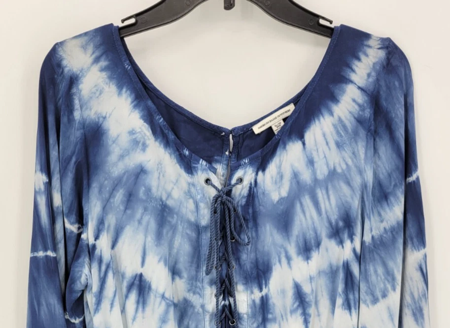 American Eagle 女式 XL 蓝色白色领带染料长袖波西米亚海滩 — 第 3/4 张图片