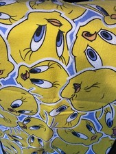 NOS Vintage 1999 Owen TWEETY BIRD Material Yellow/Blue Polyester Blanket Throw