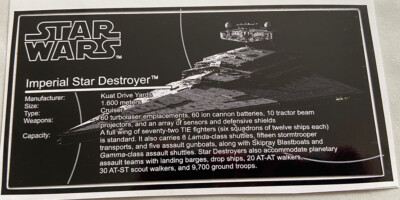 Lego Star Wars UCS Style Sticker 6211, 75055, 10030, 75252 Star Destroyer real