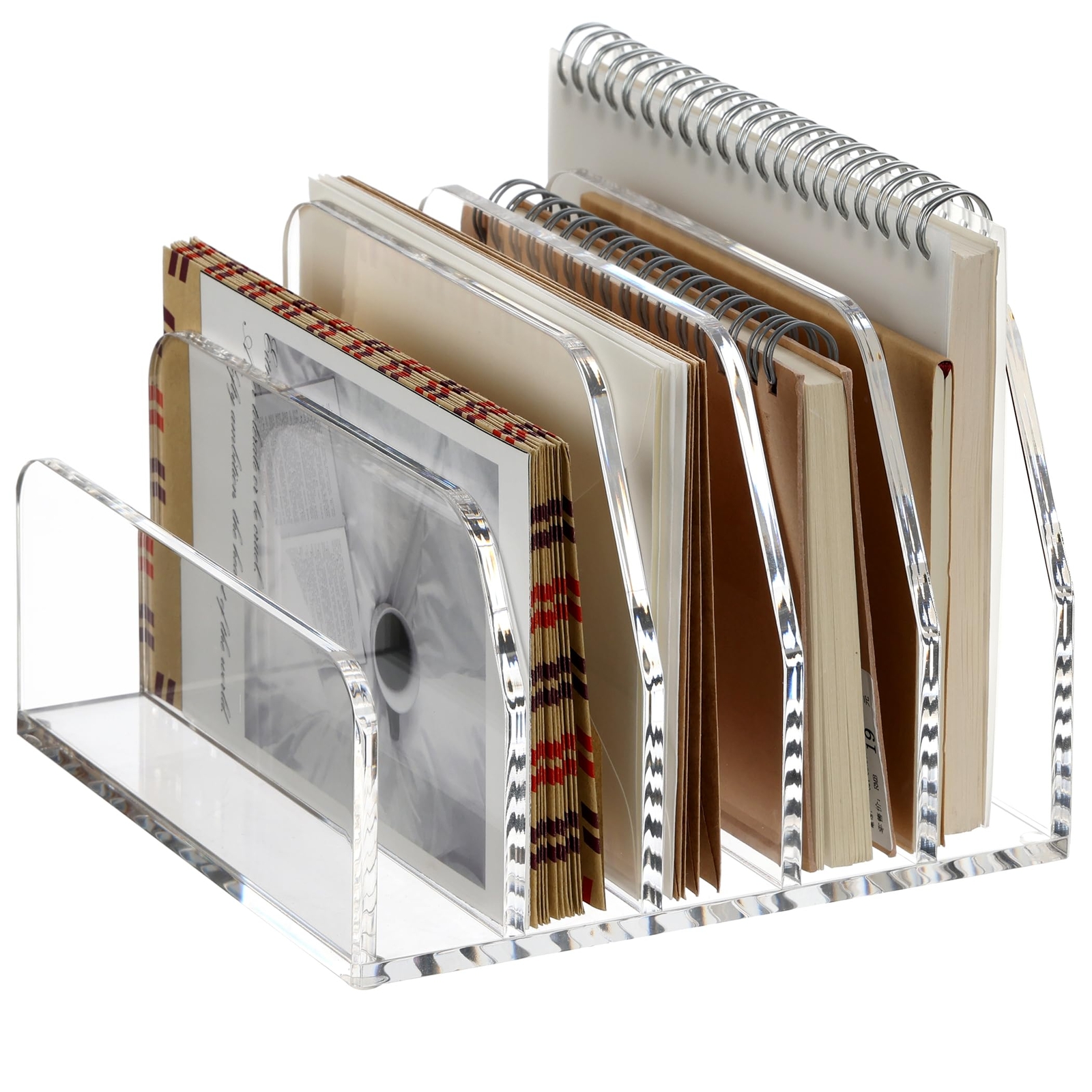 Clear 5-Tier Acrylic Desk File Organizer with Upright Compartments-image