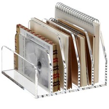 Acrylic Desk File Organizer Holder for Desk Clear Laddered 5 Upright Compartm...