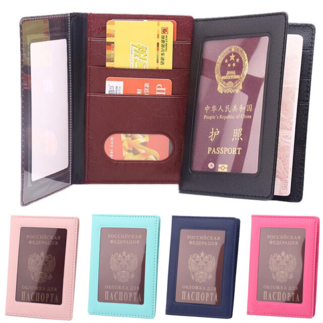 PVC Transparent window Leather Passport Holder ID Credit Card Covers Case Travel