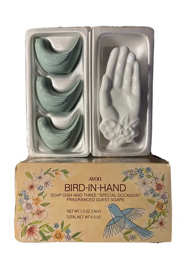 AVON Vogel-in-Hand Seifenschale & 3 Gästeseifen in OVP / 2 kleiner Engel