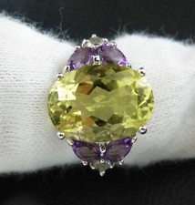 Lemon Citrine, Amethyst White Topaz in Sterling Silver Ring - GemsTV USA
