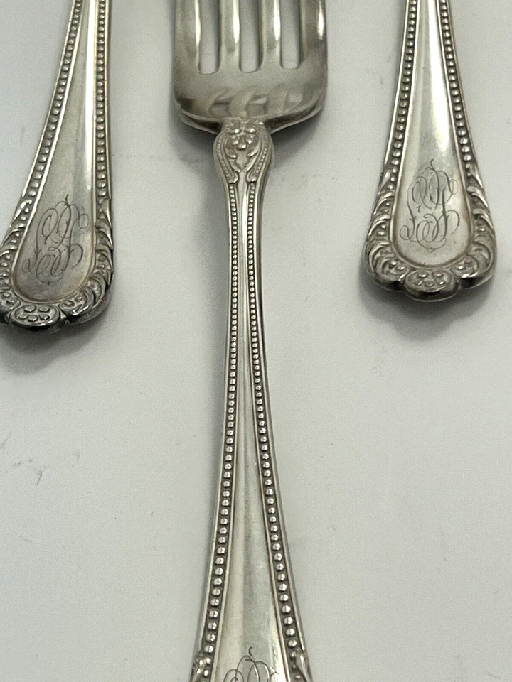 Juego de 9 tenedores de cena antiguos Gorham de 1896 con monograma Foto 3 de 4
