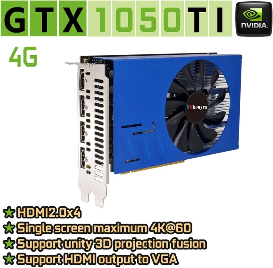 Tarjeta de gráficos SRhonyra GTX 1050 Ti 4 GB 4 HDMI pantalla múltiple GDDR5 128 bits Foto 3 de 4