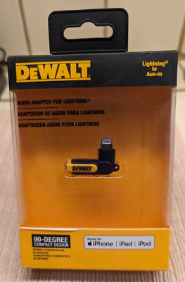 DEWALT 90 DEGREE 3.5 AUX TO  IPHONE AUDIO ADAPTER  *NEW IN BOX*