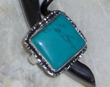 SQUARE TURQOISE STERLING SILVER PLATED RING SZE 6 ITS HIP TO BE SQUARE