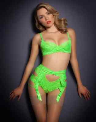 AGENT PROVOCATEUR MARGOT LIMETTE BH 32B 32C 32DD 34D & 3 MED STRUMPFHALTER & SLIP NEU MIT ETIKETT