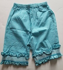 70s Smocking knickers Girls pants Smocking blue white gingham Capri Unused Vtg