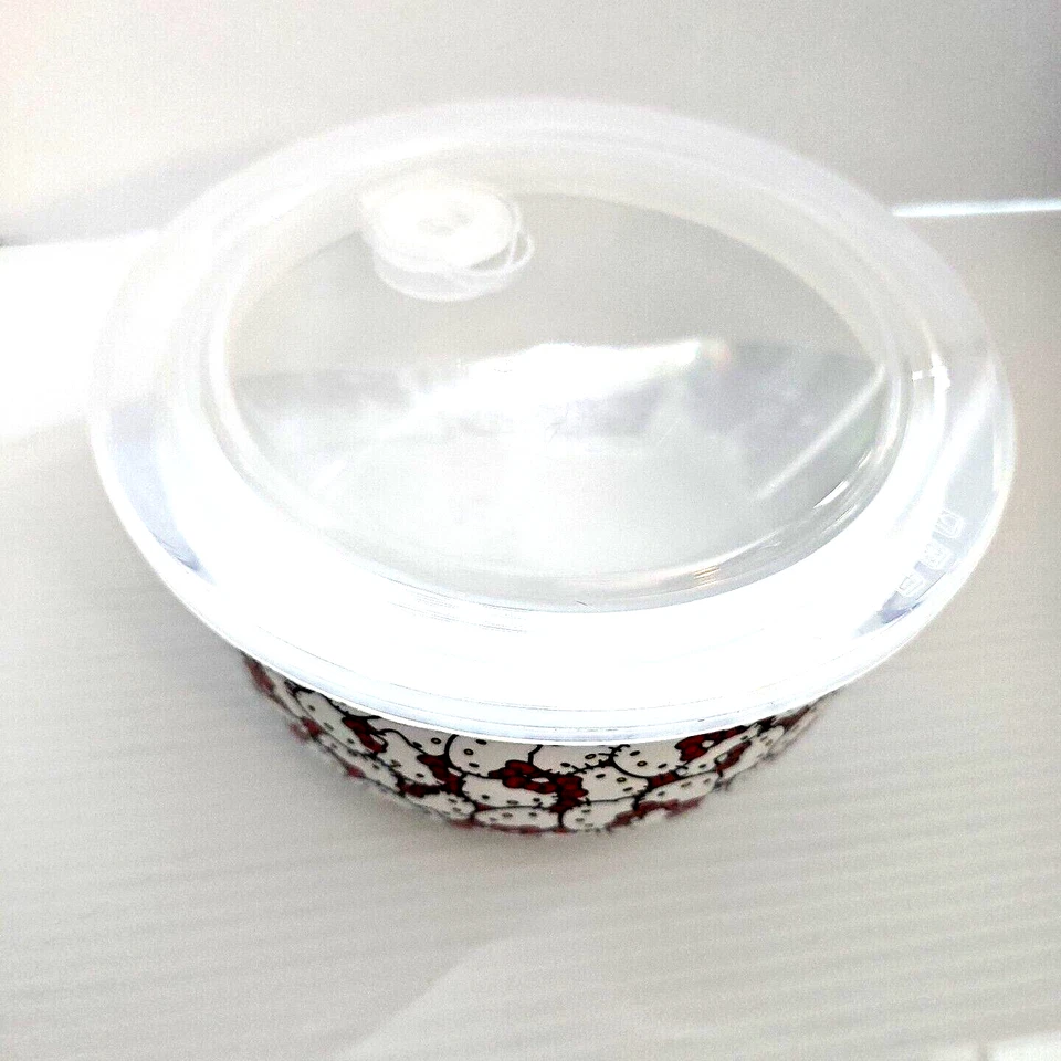 Cuenco de cerámica grande Hello Kitty de 7"x3" con tapa de ventilación ~ por Sanrio 2024 ~ lazos rojos Foto 4 de 4