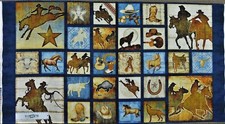 Quilting Treasures - Mustang Sunet Horse Cowboys Panel 100 Cotton Quilt Fabric