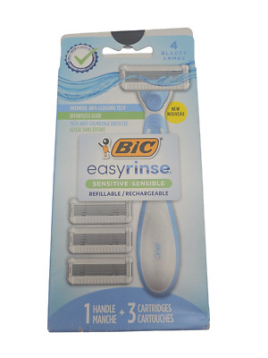 BIC EasyRinse Sensitive Anti-Clogging, Refillable Women's Razors With 4 Blades