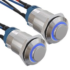12mm Latching Push Button Switch with Ring LED Stainless Steel Blue 2-Pack