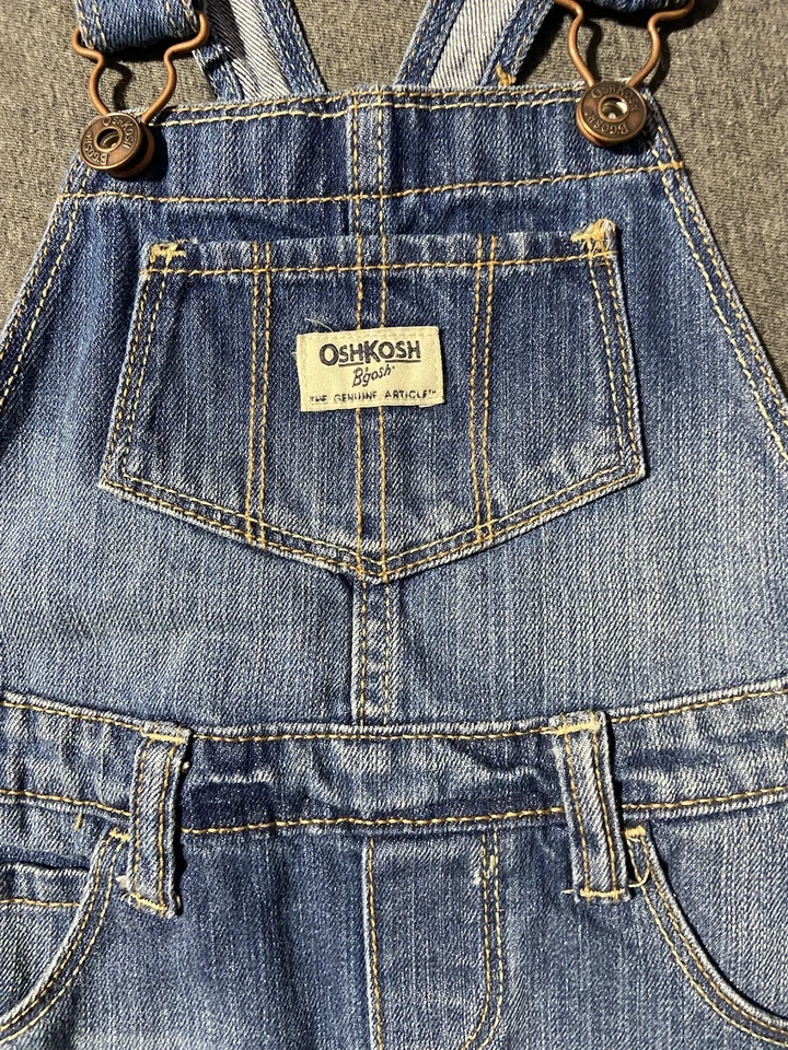 Oshkosh Niños Pequeños Niñas Talla 4 Mono Envejecido Verano Jean Denim Vestido Foto 4 de 4