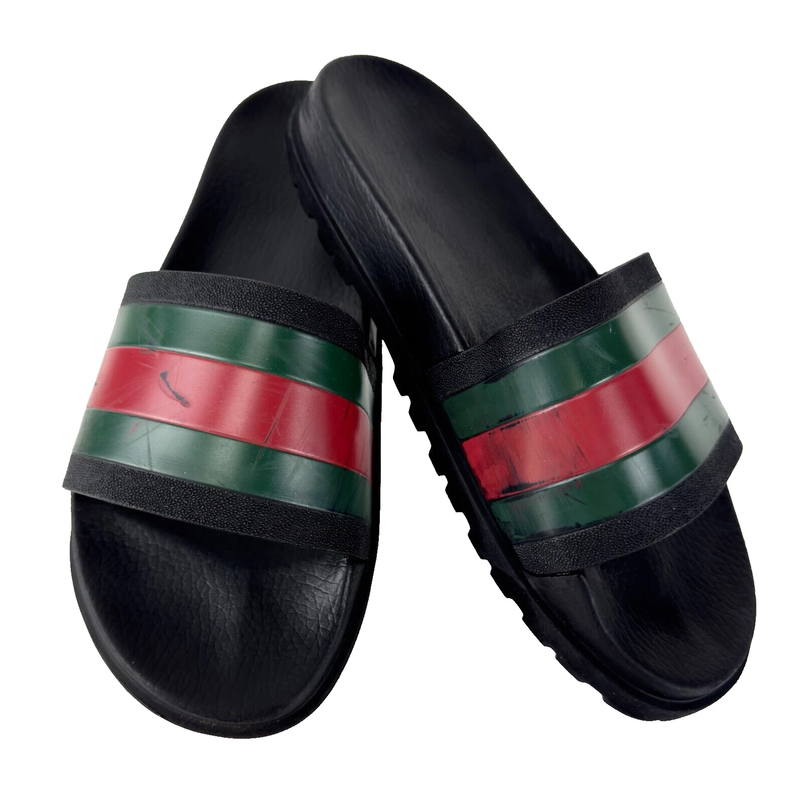 Gucci Auth Hommes 12,5 US 12 UK 46 EU Noir Web Caoutchouc Piscine Slides Sandales Chaussures