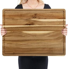 24" x 18" Extra Large Acacia Wood Cutting Board for Kitchen with Juice Slot