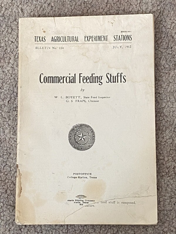 Texas Agricultural Experiment Station Bulletin Commercial Feeding Stuffs 1912 Vi