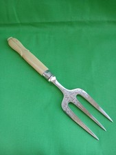 Antique silver plated serving fork, Sterling silver ferrule, faux bone handle