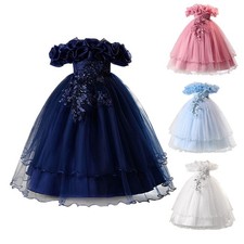 Girls Off Shoulder Princess Dress Elegant Formal Embroidery Tulle Pageant Gown