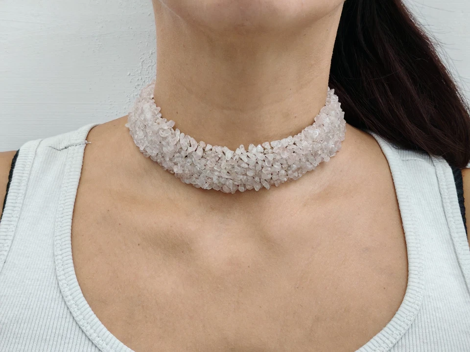 Collier Femme Or Jaune 18 Carats Colletto Quartz Rose Fait En Italie - Photo 4/4