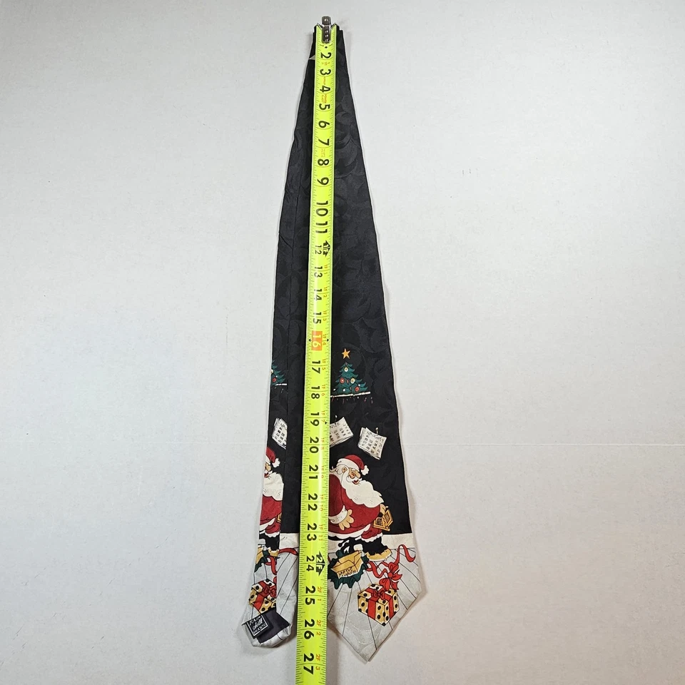 Corbata de Navidad de seda Surrey vintage Papá Noel traviesa bonita lista vacaciones usada Foto 3 de 4
