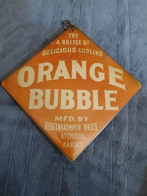 Hekelnkaemper Bros. Orange White Soda Advertising Sign Atchison Kansas - Image 1 of 4