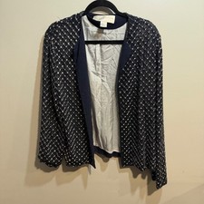 Doncaster Womens Navy Blue 100 Silk Beaded Lattice Evening Jacket Size 12