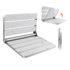 Teak Folding Shower Seat Wall Mounted, 16" Foldable Shower 16 inchs White