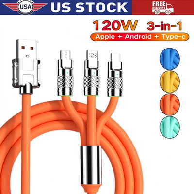 3 in 1 Fast Charging Cable Cell Phone Charger Cord For iPhone Type C Micro USB