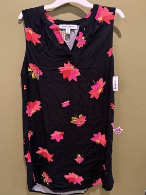 Amazon Essentials Sleeveless Shift Dress Womens Medium Black W/ Pink Flowers NWT