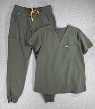 FIGS Technical Collection Womens Scrub Set Medium Olive Green V-Neck Joggers