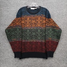 VINTAGE Pierre Cardin Sweater Men L Large Multicolor Long Sleeve Nordic Pullover