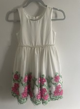 American Princess Girls Fit  Flare Floral Dress Embroidered Pearls Size 7