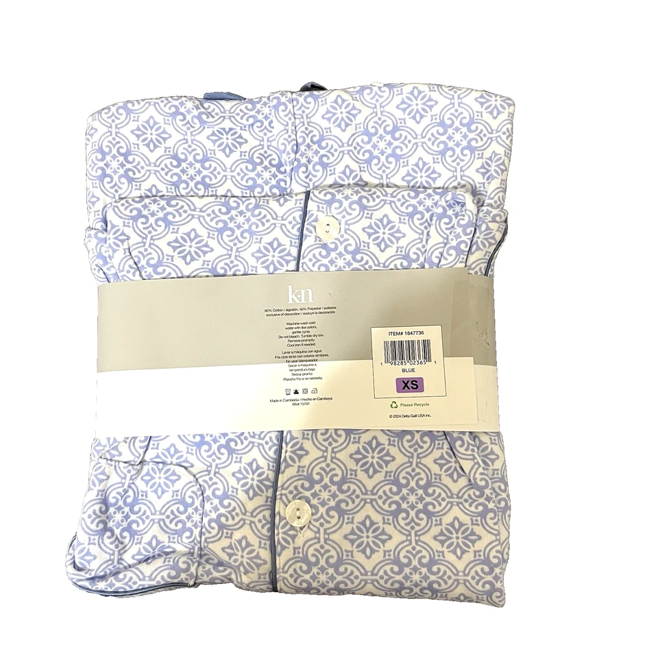 Juego de pijama Karen Neuburger para mujer 2 piezas, nuevo con etiquetas, azul, geométrico, XS, capri, salón Foto 4 de 4