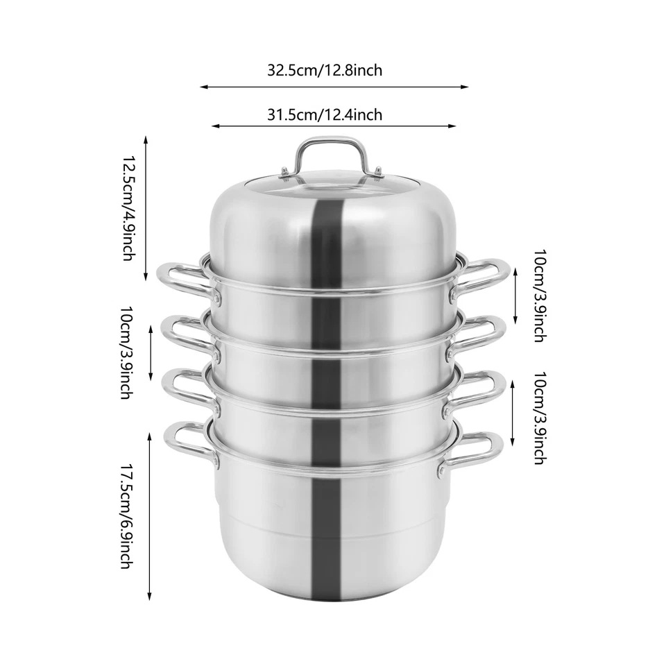 Large Capacity Steamer Cooker Pot Kitchen Cookware 5-Tier 304 Stainless Steel - Image 2 of 4