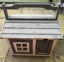 Rabbit Hutch, Cat House Wooden with 2 Rooms & Openable Roof - Grey