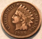 1909 S Indian Head Cent, Middle Grade, Better, Semi-KEY Date Penny 1C Coin