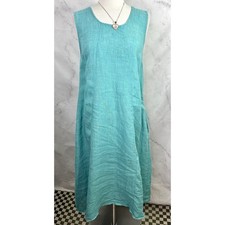 Gudrun Sjoden Linen Shift Dress Sleeveless Turquoise Midi sz S Cottagecore 