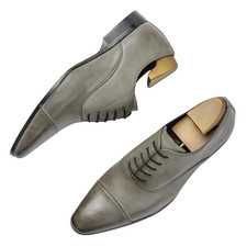 Handmade Gray Genuine Leather Oxford Lace Up Cap Toe Office Dress Shoes For Men