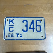 1971 Georgia Motorcycle License Plate KC 346