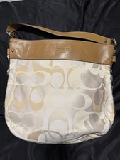 Coach F14710 Large Zoe Optic Signature Hobo Shoulder Bag White Khaki NWT