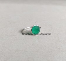 Natural Green Onyx 925 Sterling Silver Checker Cut Round Stone Ring Gift For Her