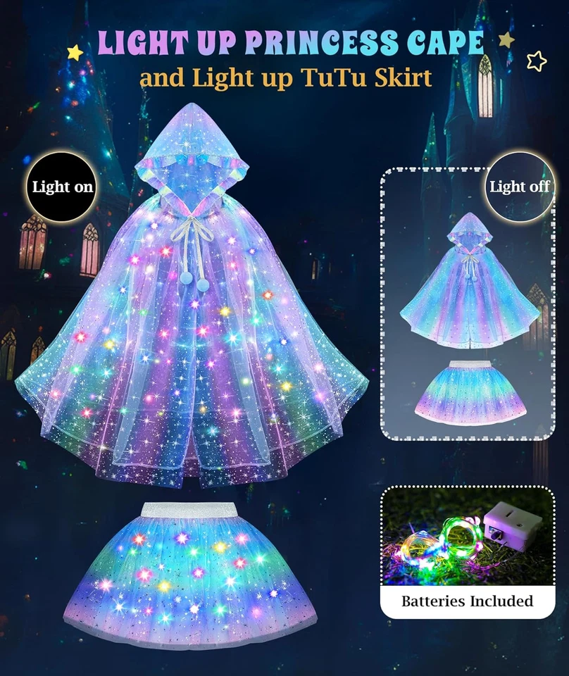 Princess Dress up for Girls, Unicorn Light up Princess Cape Princess Dress Costu - Image 4 of 4