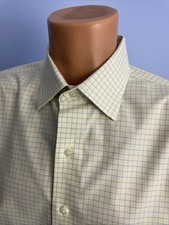 Brooks Brothers L/S Button Dress Shirt 16 x 32 Yellow NON IRON Stretch Plaid