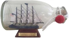 Hampton Nautical Flying Cloud Ship in a Glass Bottle, 5" , Brown