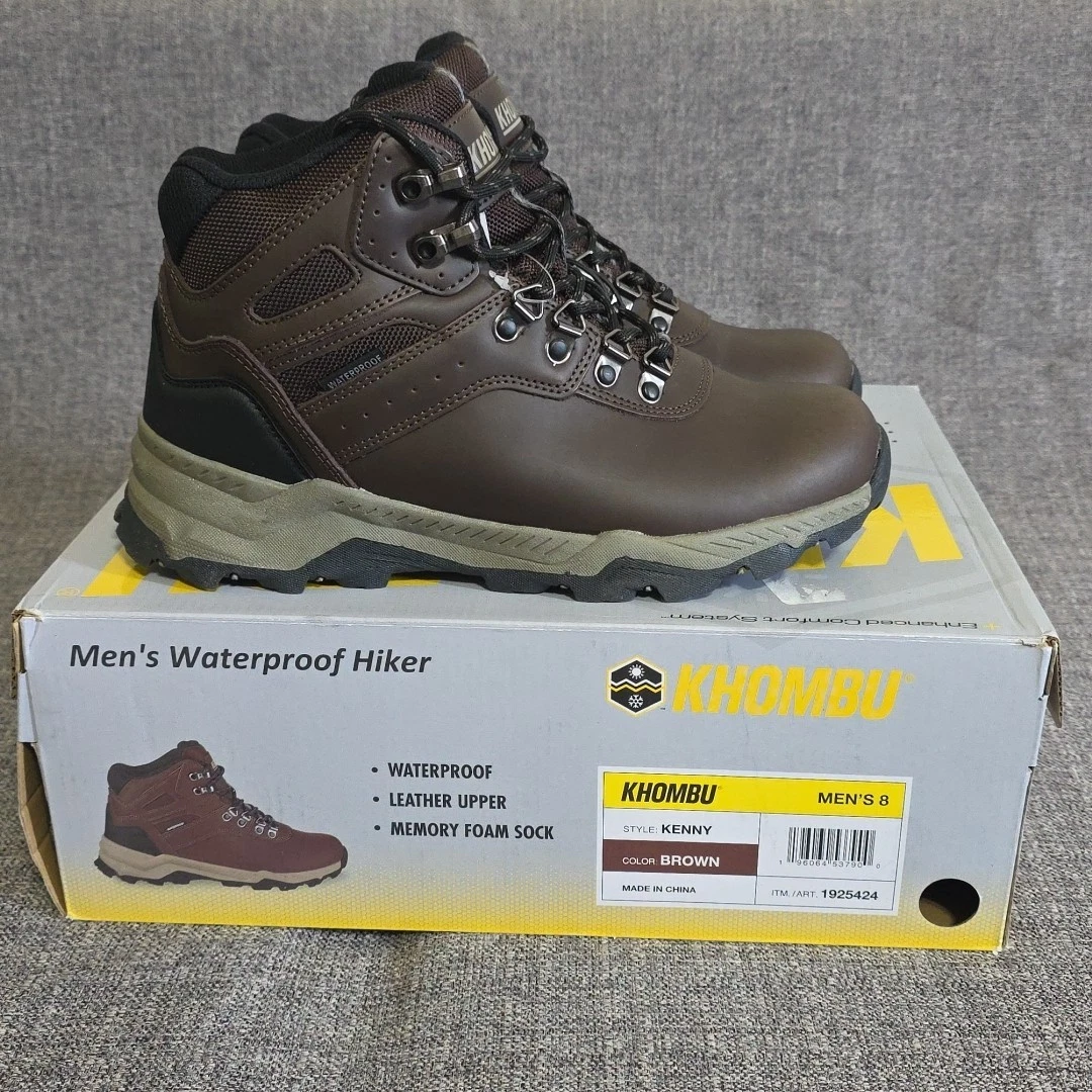 NEW Khombu Men's Kenny Waterproof Leather Upper Hiker Boots - SIZE 8 - BROWN
