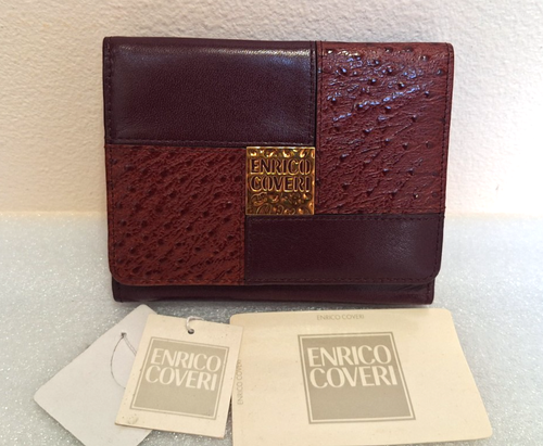 ENRICO COVERI Portefeuille Cuir à carreaux Logo Boudreaux avec étiquettes Italie - Photo 2/12