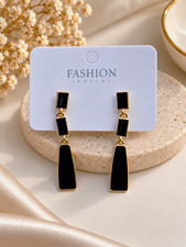 Black & Gold Tone Geometric Dangle Drop Earri...